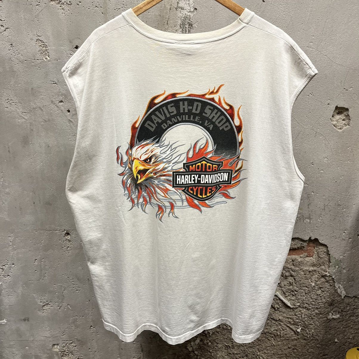 Harley Davidson × Vintage Harley Davidson White Cutoff Muscle 