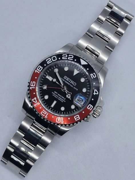 Japanese Brand Seiko Mod GMT-Master 2 Coke Red Black Oyster Steel Watch Size ONE SIZE - 1 Thumbnail