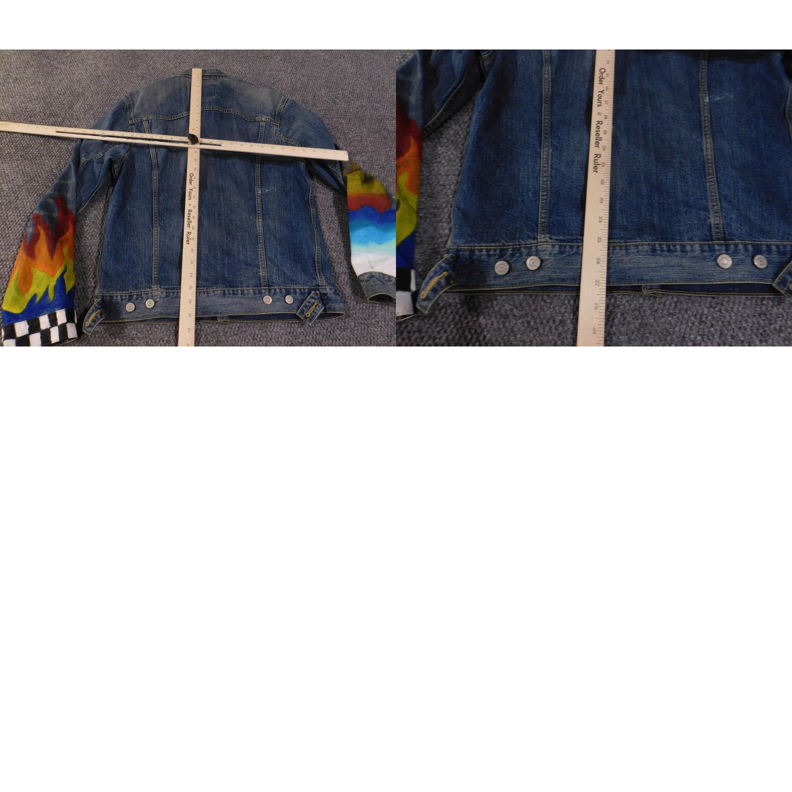 Levi's VINTAGE Levi's Jacket Mens Medium Blue Denim Hand-Painted Love Hate Flames Art Bomber Jacket Size US M / EU 48-50 / 2 - 10 Thumbnail