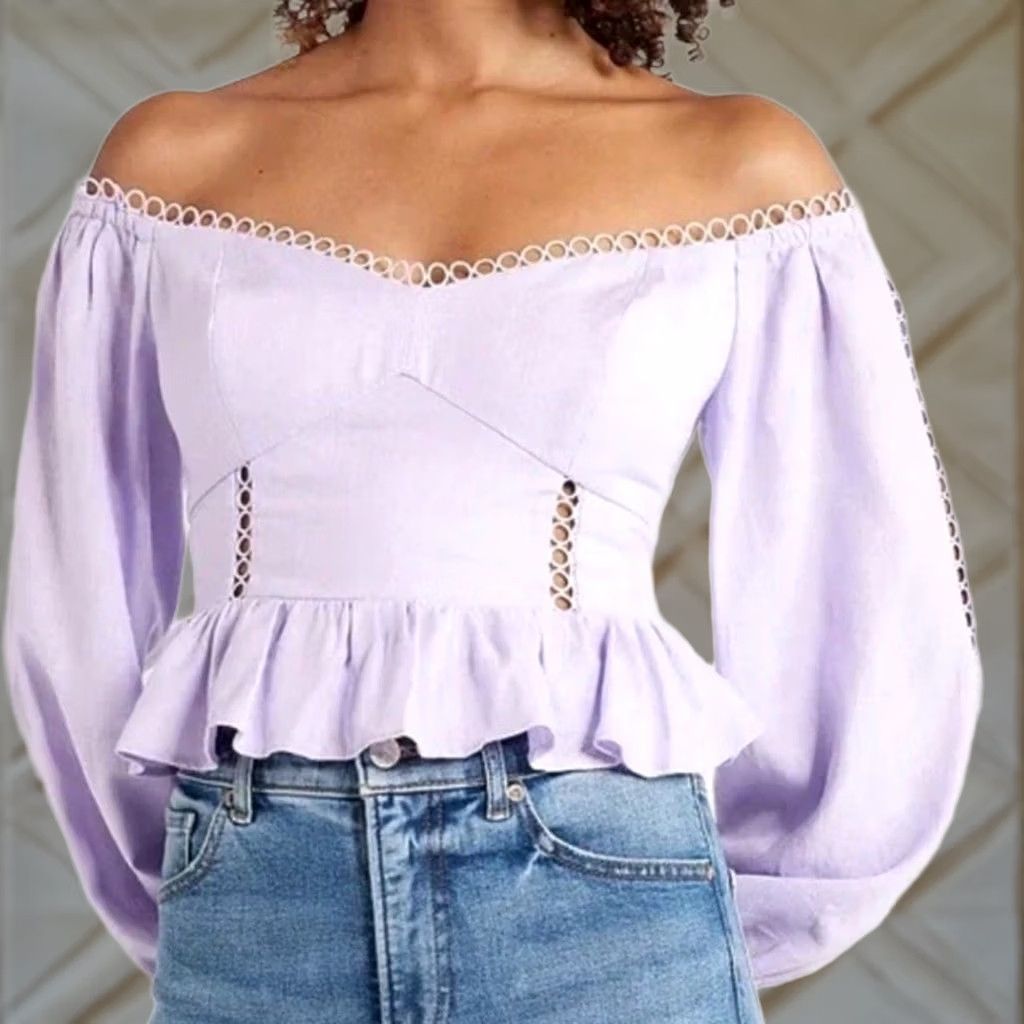 Express VINTAGE Express Off Shoulder Cropped Blouse Purple XL ropes? Size XL / US 12-14 / IT 48-50 - 1 Thumbnail