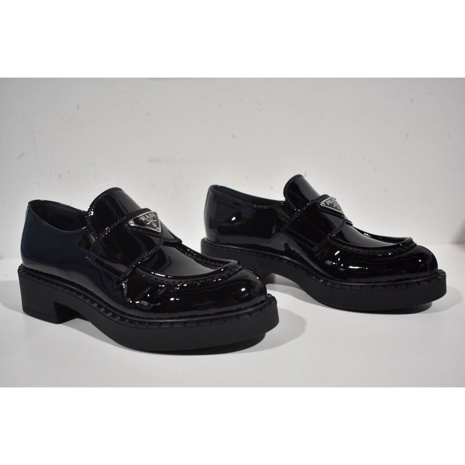 Prada Prada Chocolate Black Patent Leather Silver Logo Platform Size US 11.5 / IT 41.5 - 4 Thumbnail