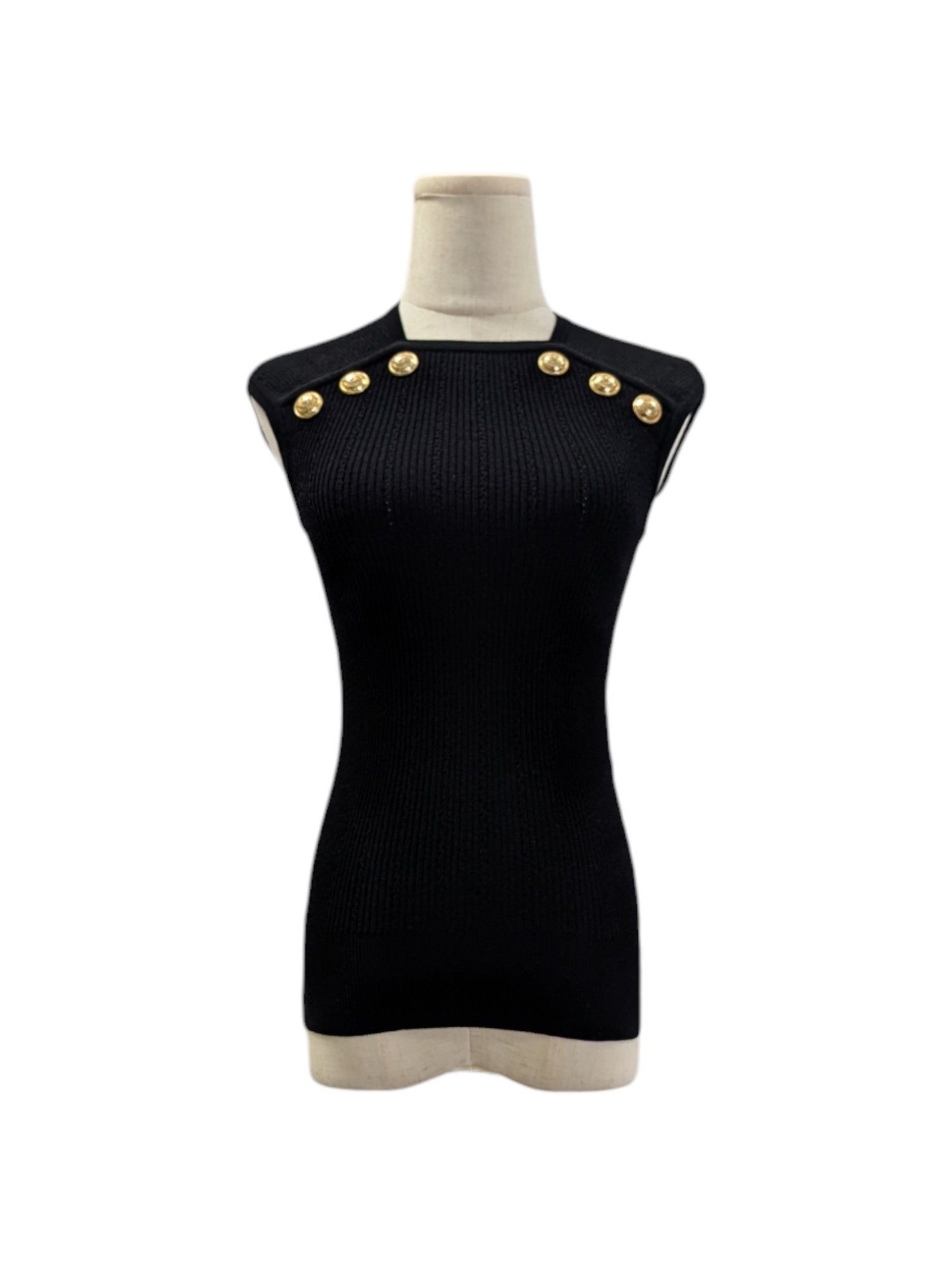 Balmain Black Button-Embellished Knitted Top Size XS / US 0-2 / IT 36-38 - 1 Thumbnail