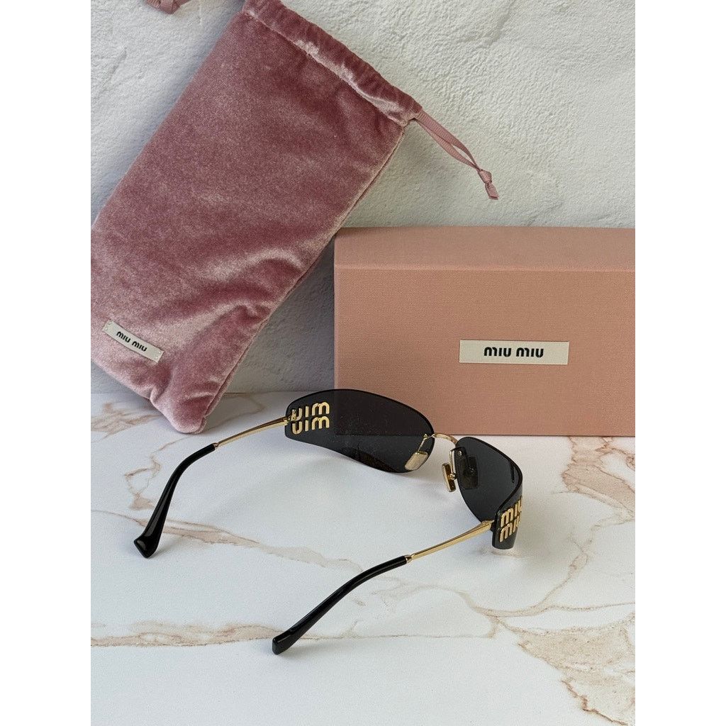 Miu Miu CNEW Miu Miu MU A51S Mask Sunglasses in Gold Grey $696 Size ONE SIZE - 7 Thumbnail