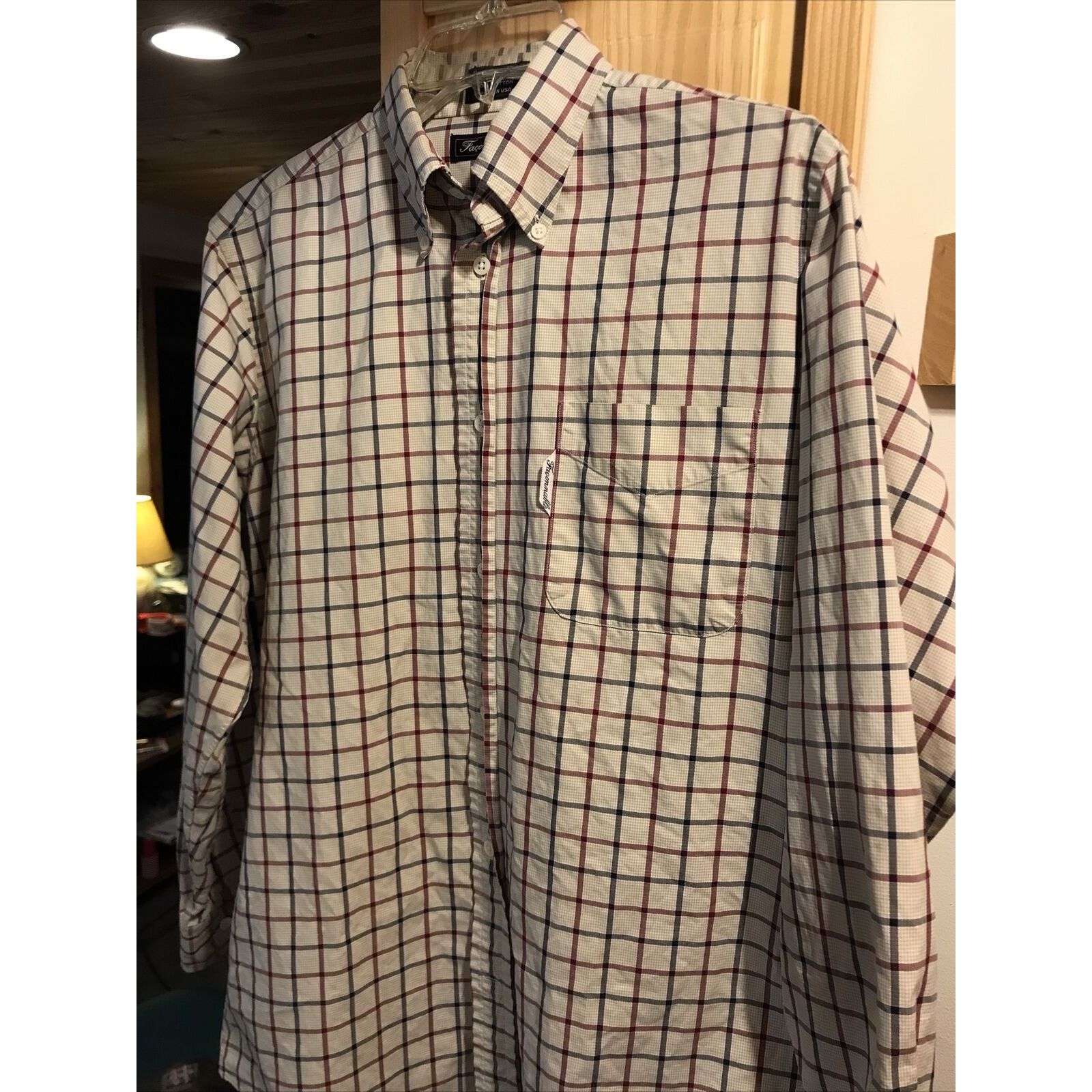 Faconnable Façonnable Men’s 14.5 Beige Red Blue Check LS Cotton Shirt Size US M / EU 48-50 / 2 - 6 Thumbnail