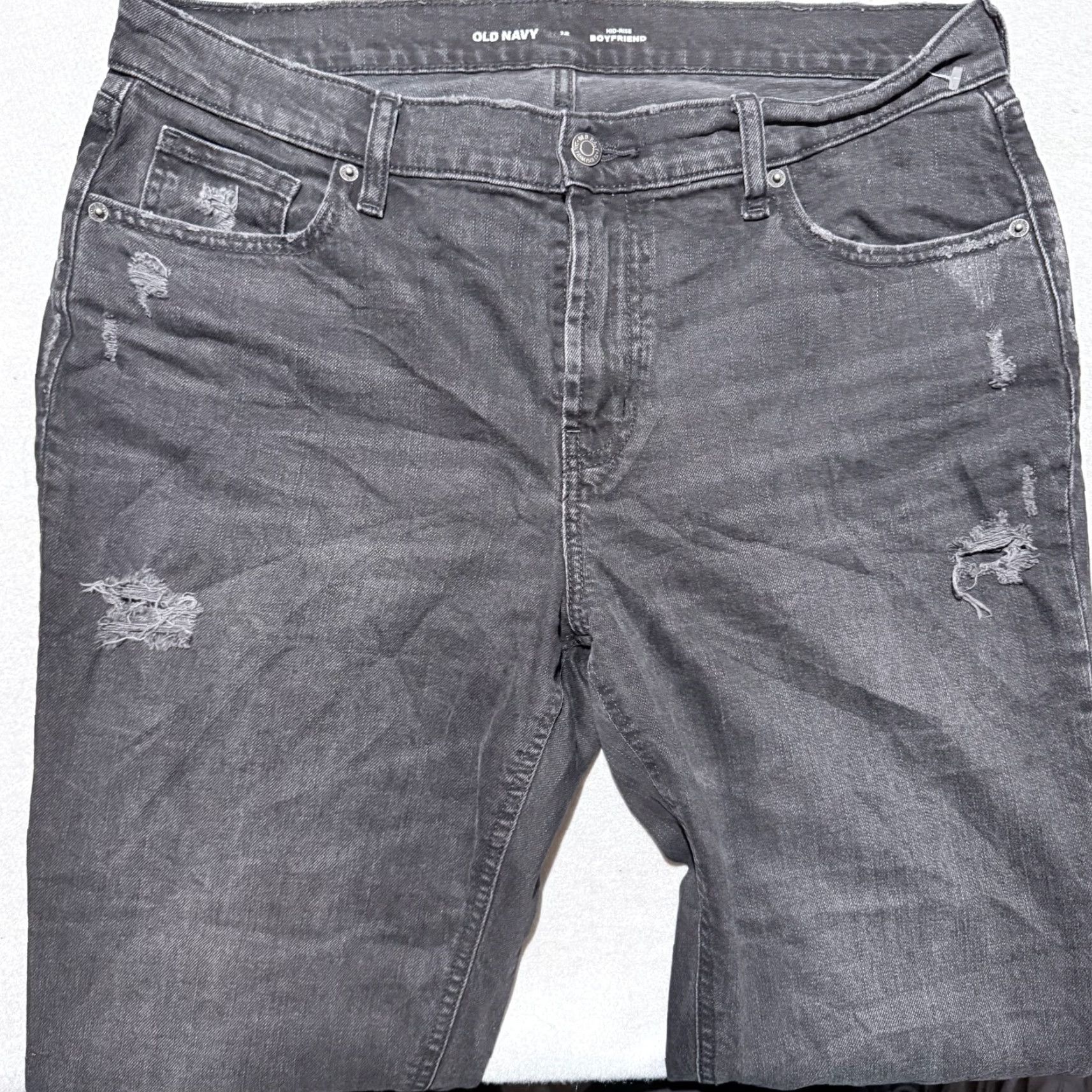 Old Navy Old Navy Boyfriend Jeans Women's Black Denim Dark Wash Distressed Frayed - 12 Size 34" / US 12 / IT 48 - 3 Thumbnail