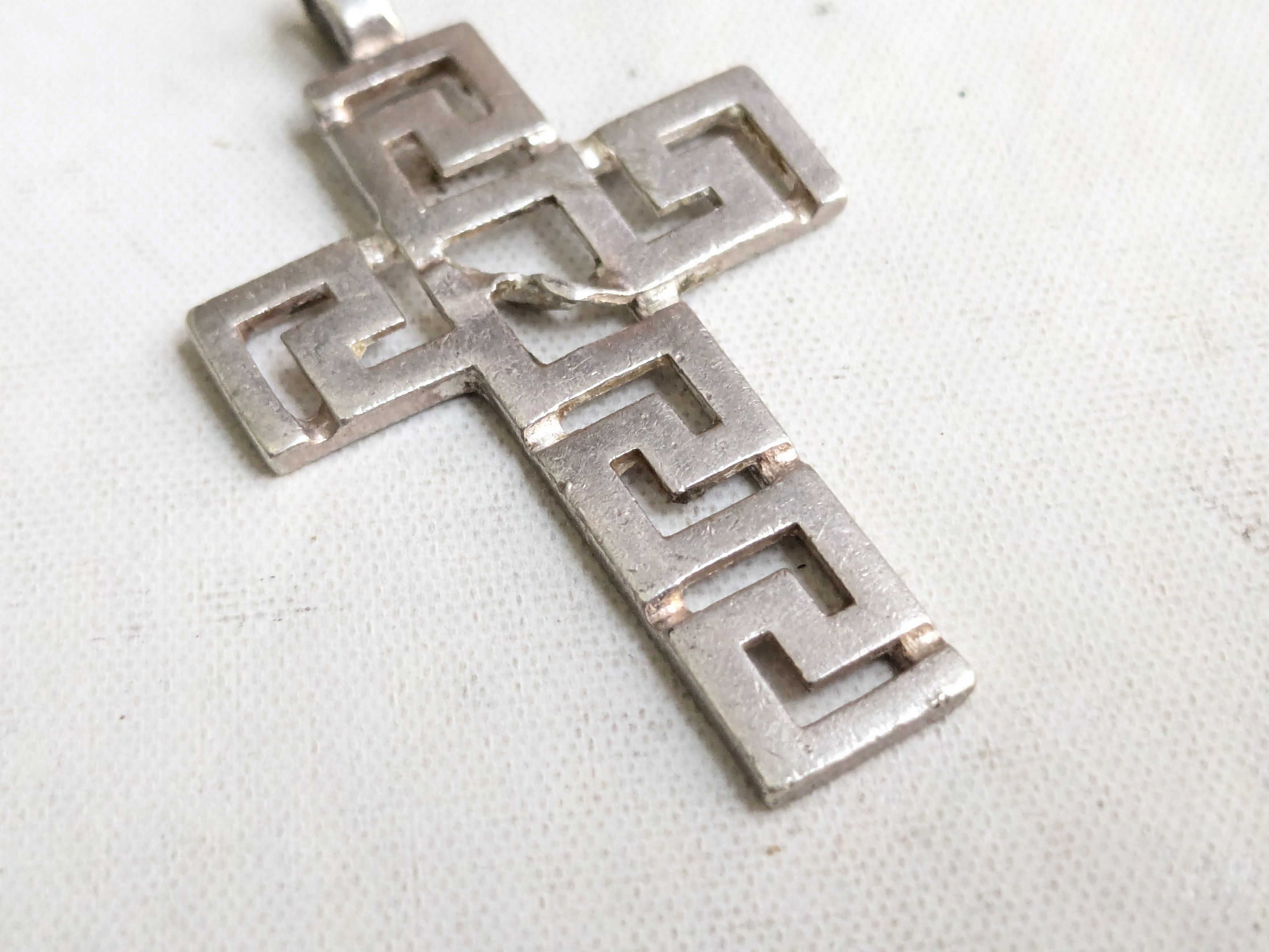 Jewelry Vintage Sterling Silver Cross Pendant Meandros Greek Key Size ONE SIZE - 4 Thumbnail