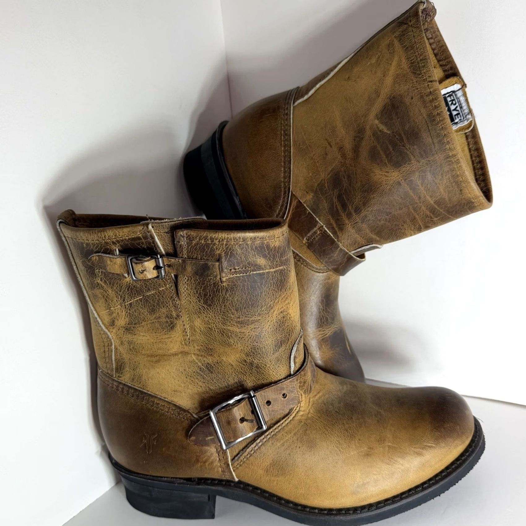 Frye Frye Engineer Boots Brown Leather Mens 11 M Buckle USA Made Size US 11 / EU 44 - 2 Thumbnail