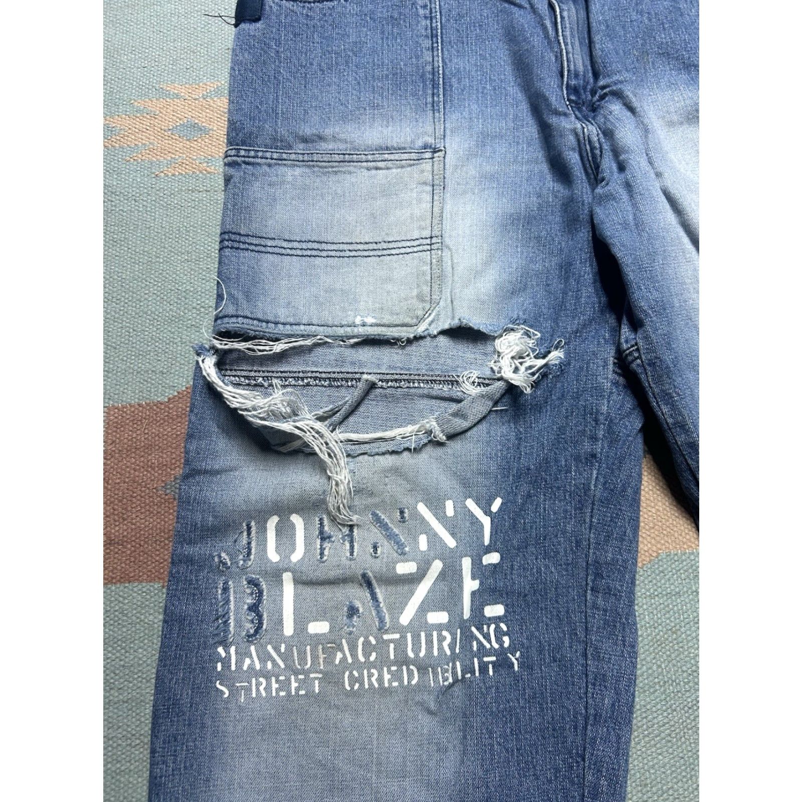 Thrasher **Vintage Y2K Blaze Jeans 38 Regular Fit Blue Distressed Wide Leg** User: Vintage Y2K Blaze Jeans 38 Regular Fit Blue Distressed Wide Leg Size US 38 / EU 54 - 4 Thumbnail