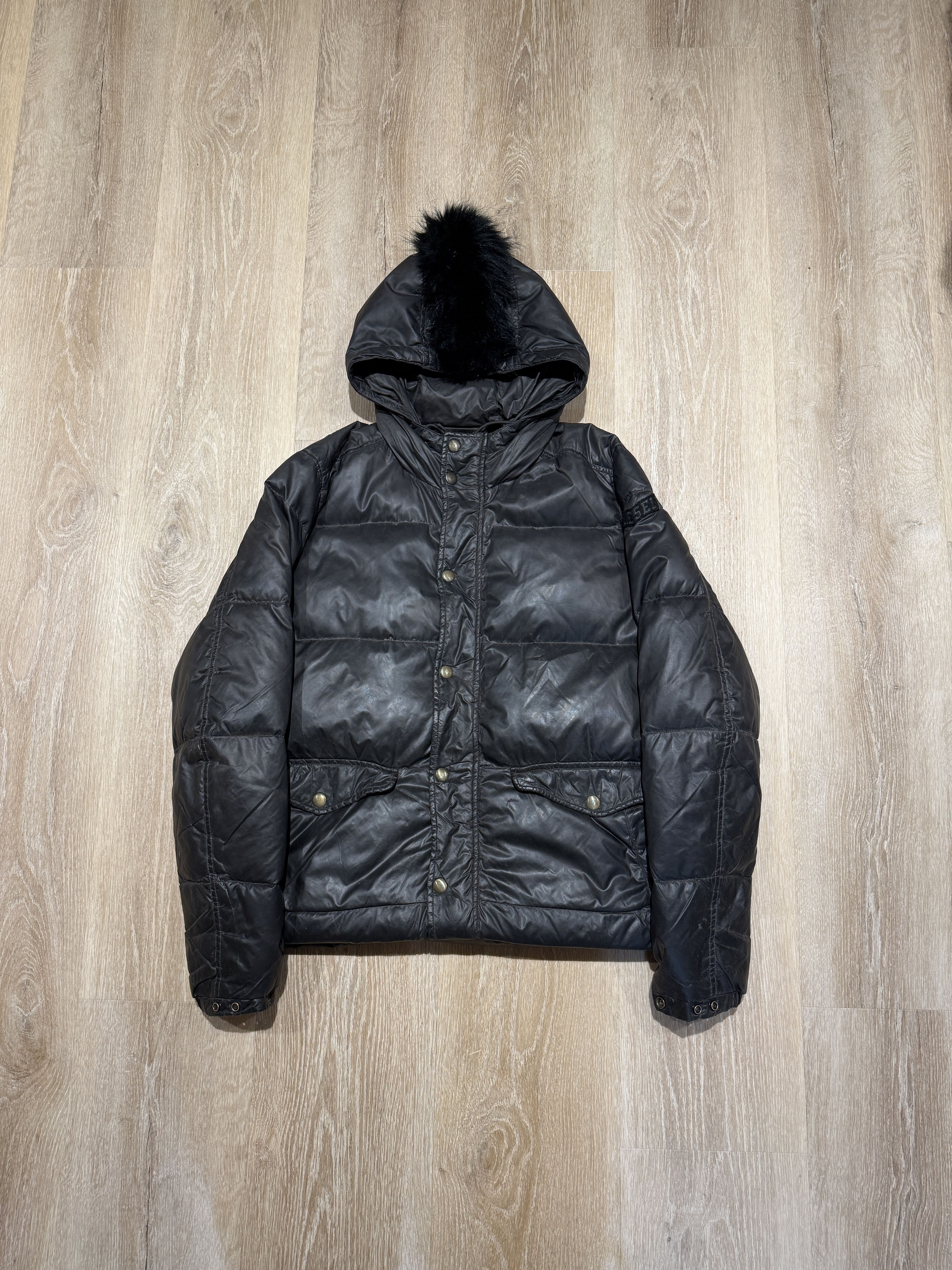 Diesel Diesel W-Galt Faux Fur Hood Puffer Cropped Bomber Jacket 