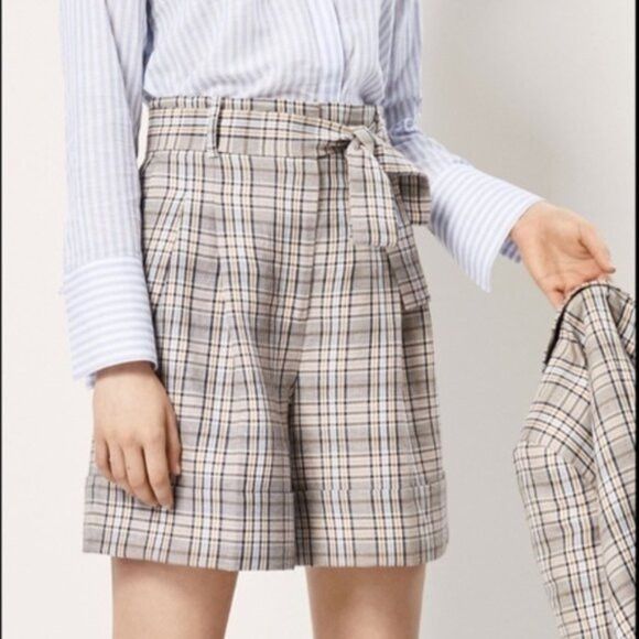 Massimo Dutti Massimo Dutti Plaid Linen Blend Bermuda Paperbag Shorts - 8 Size 30" / US 8 / IT 44 - 1 Thumbnail