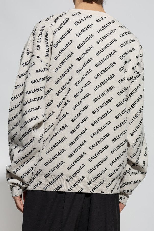 Balenciaga o1mt1gz1024 All-Over Crewneck Sweater in Chalky White/Black Size US XL / EU 56 / 4 - 4 Thumbnail