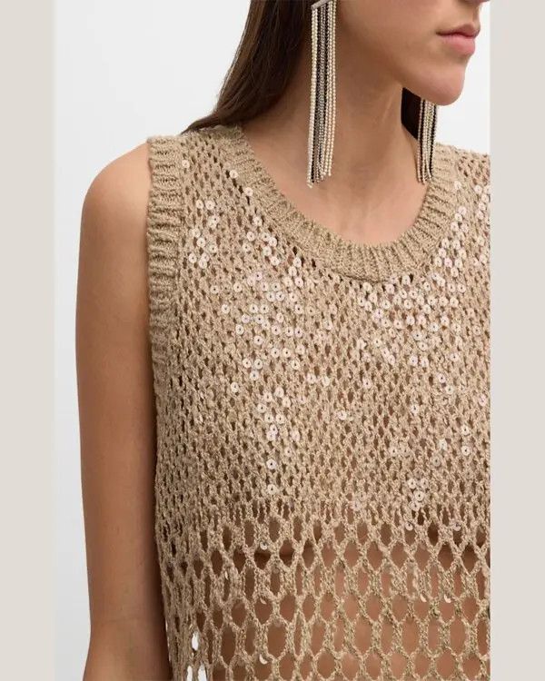 Brunello Cucinelli o1w1db10825 Knitted Vest in Light/Pastel Brown Size L / US 10 / IT 46 - 4 Thumbnail