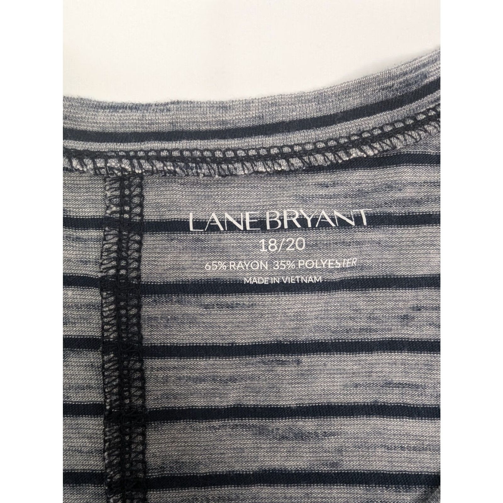 Vintage Lane Bryant Shirt Women's 18/20 Gray Striped Short Sleeve V-Neck Plus Size Size XXL / US 16-18 / IT 52-54 - 6 Thumbnail