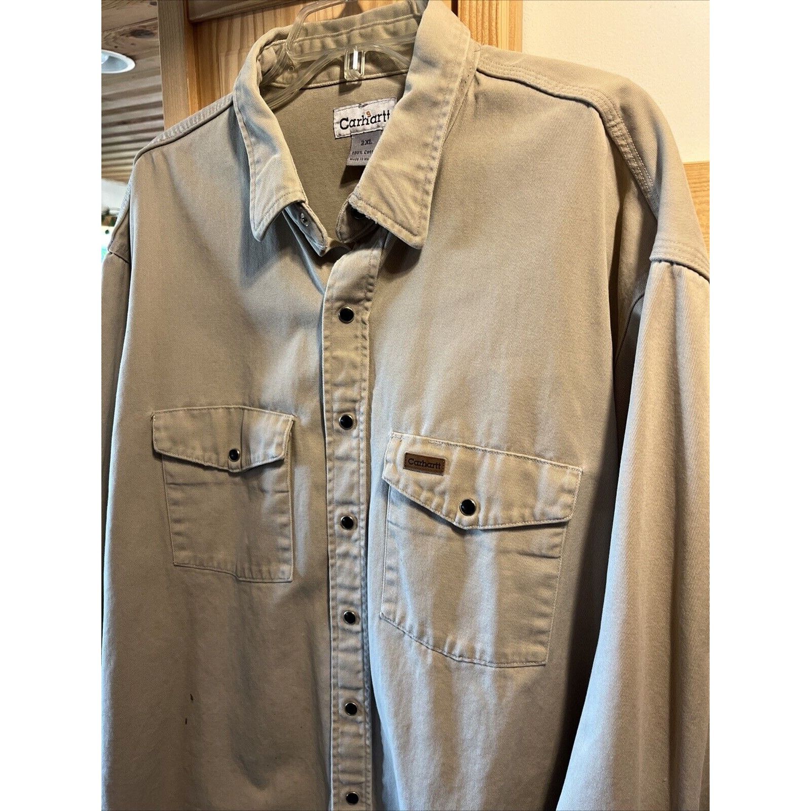 Carhartt Carhartt Shirt Jacket Men’s XXL Khaki Canvas Cotton STAINS Size US XXL / EU 58 / 5 - 8 Thumbnail