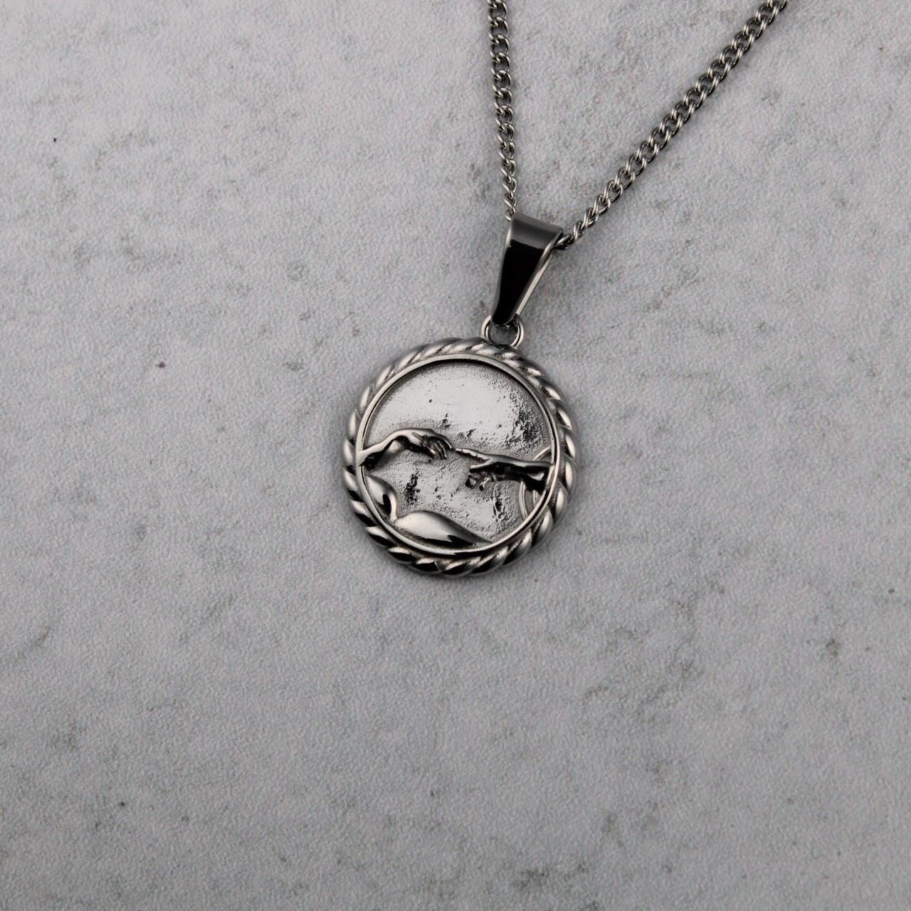 Jewelry Silver Creation of Adam Pendant Chain Necklace Size ONE SIZE - 2 Thumbnail