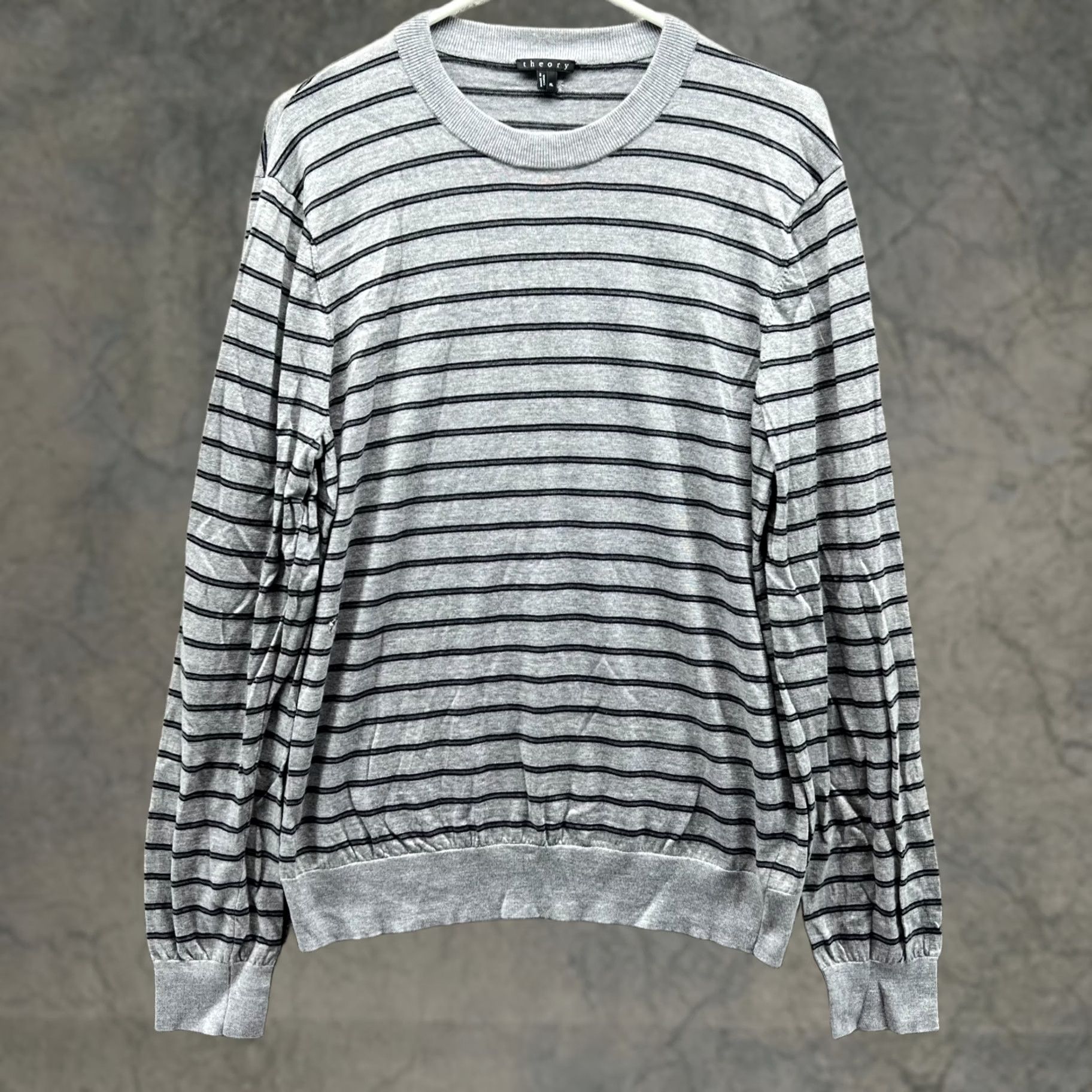 Theory Theory Sweater Mens XL Gray Black Striped Crewneck Wool Fleece Vintage Extra Size US XL / EU 56 / 4 - 1 Thumbnail