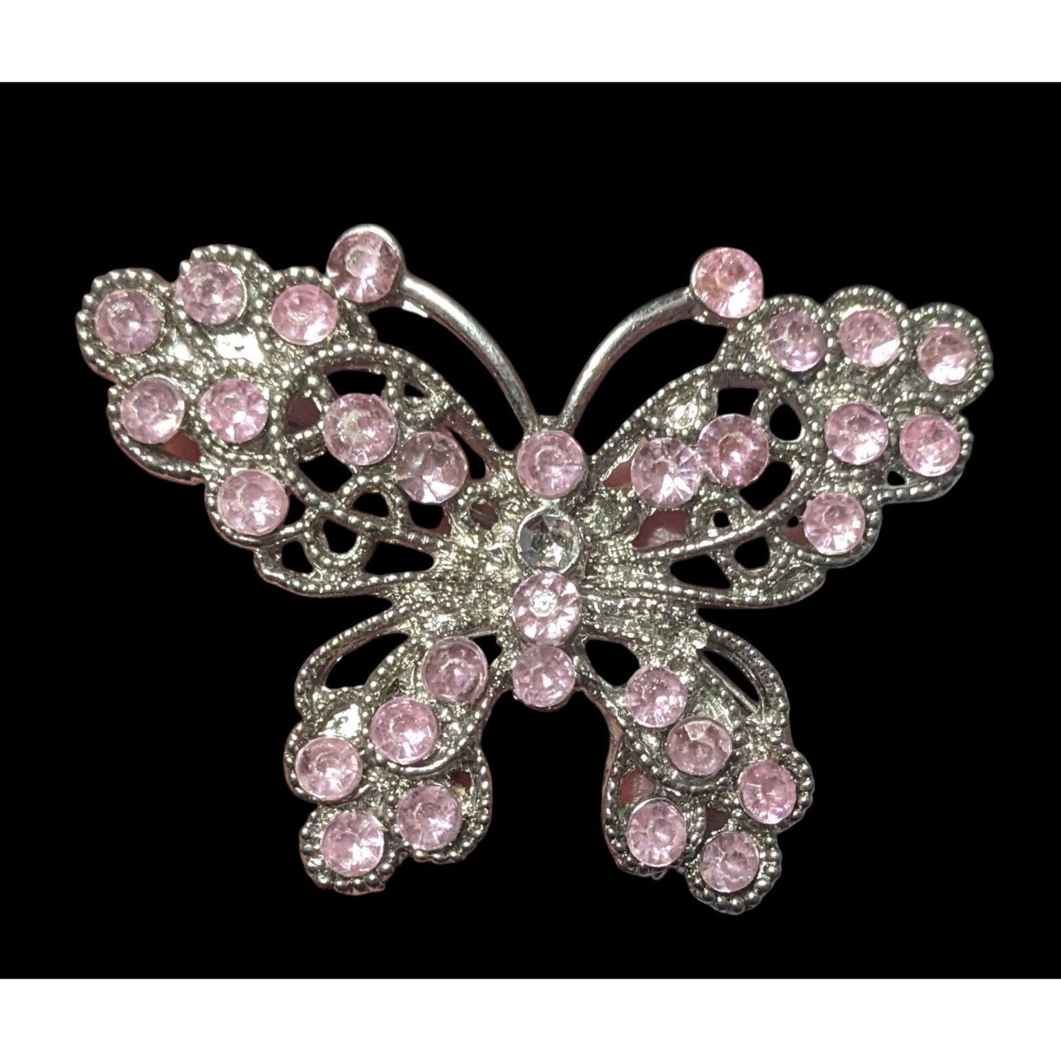 Other Fairycore Pink Gemmed Silver Tone Butterfly Brooch Size ONE SIZE - 1 Thumbnail