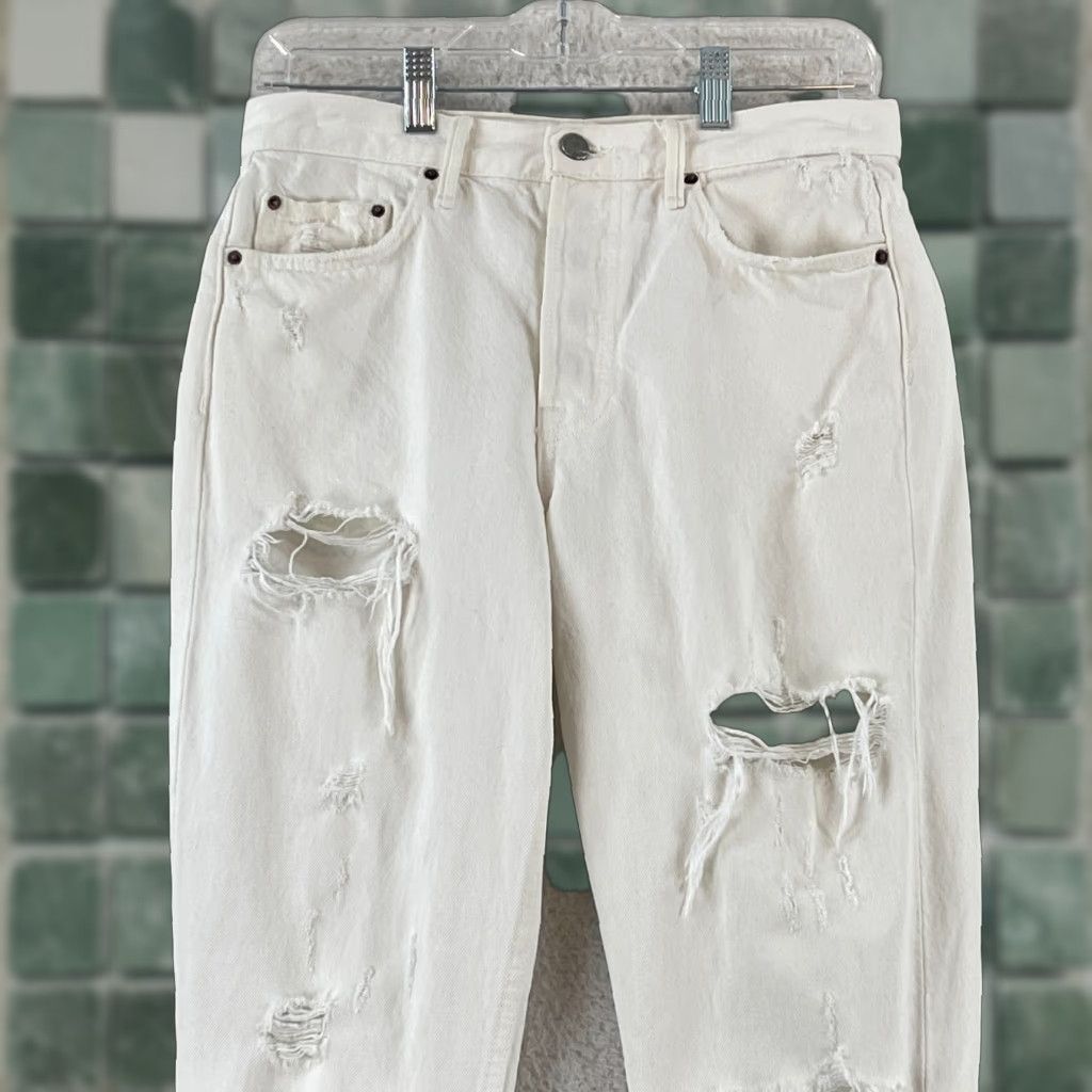 GRLFRND GRLFRND Jeans Womens Size 27 White Denim Skinny Distressed Mid-Rise Casual Pants Womens Size 27" / US 4 / IT 40 - 1 Thumbnail
