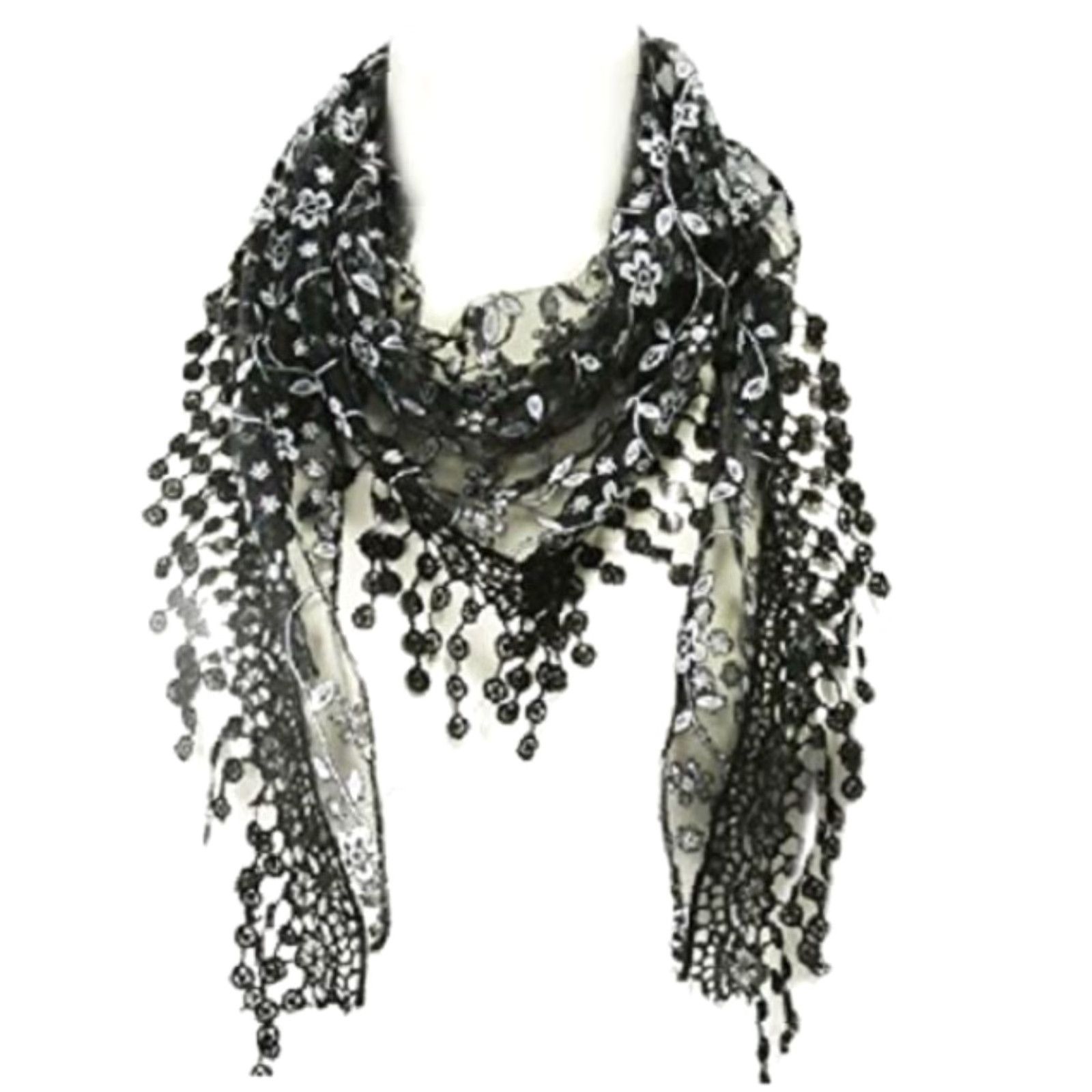 Vintage VINTAGE Wrapables Scarf Main: Floral Lace Triangle Scarf Women 53.5 x 18 in Black Embroidered Rayon Lace Triangle Shawl Womens Size ONE SIZE - 3 Thumbnail