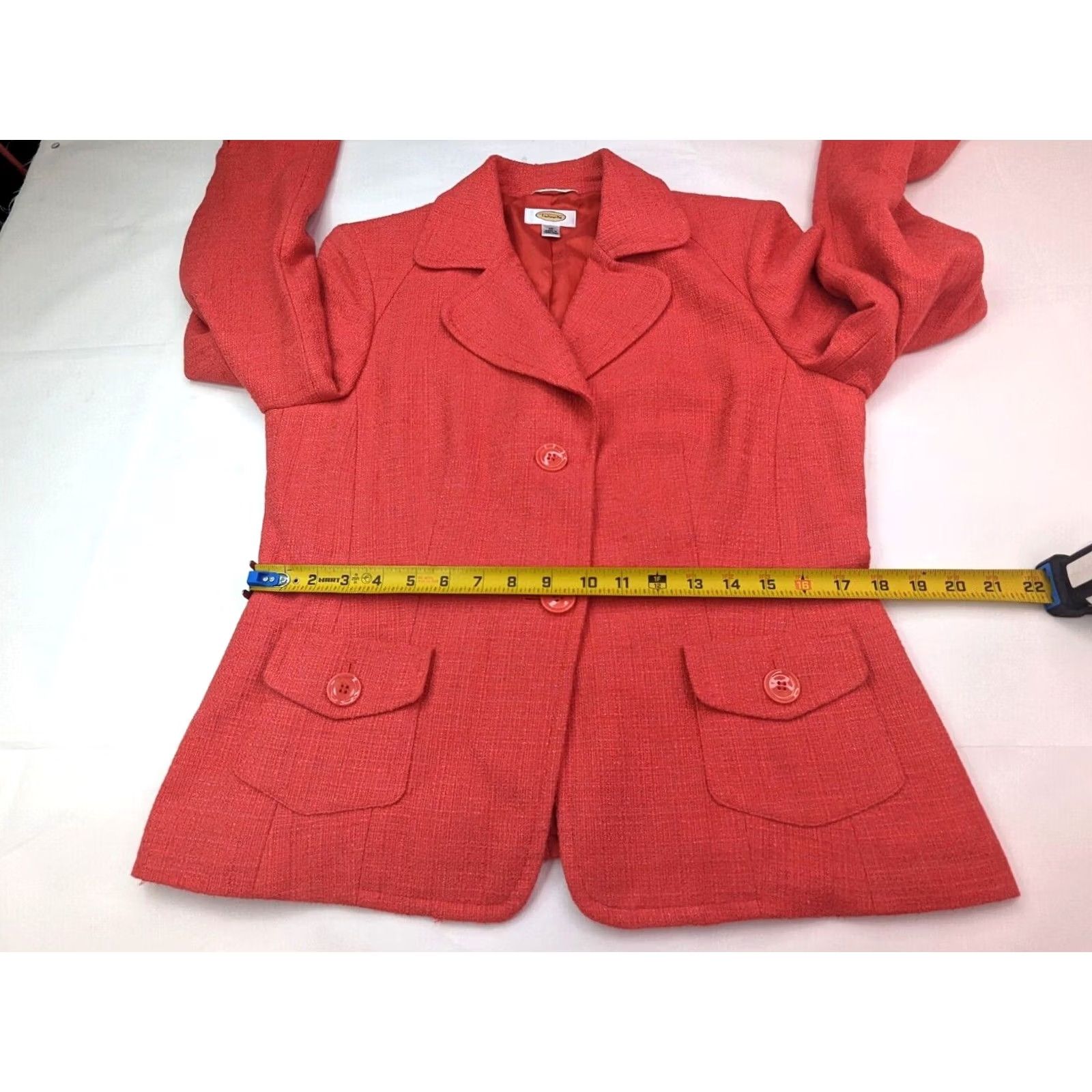 Talbots Talbots Blazer Women 10 Tweed Wool Blend Short Pink 2-Button Vermilion (Deep Orange Red) Size L / US 10 / IT 46 - 7 Thumbnail