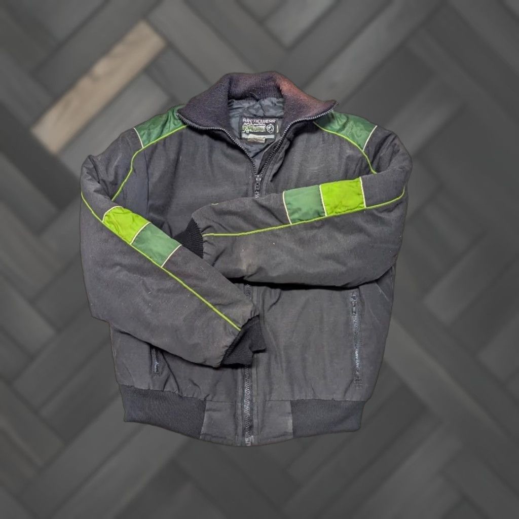 Vintage VINTAGE Arctic Cat Jacket, Bomber, Satin, Poly/Cotton, Insulated, Black Green, XL, Men, 1970s, snowmobile coat Size US XL / EU 56 / 4 - 1 Thumbnail
