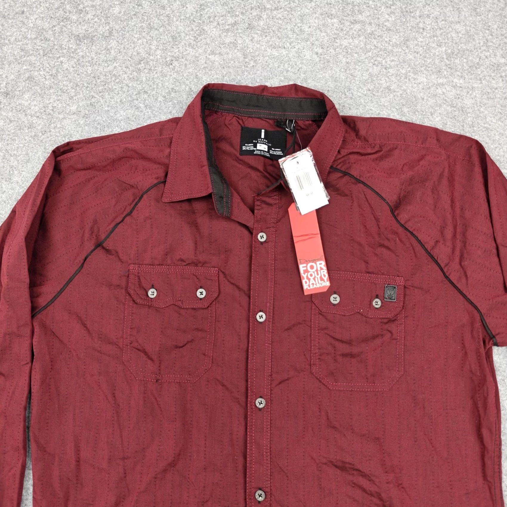 Vintage Jeans By Buffalo Shirt Mens Medium Red Cotton Blend Long Sleeve Button Up Casual Size US M / EU 48-50 / 2 - 2 Thumbnail