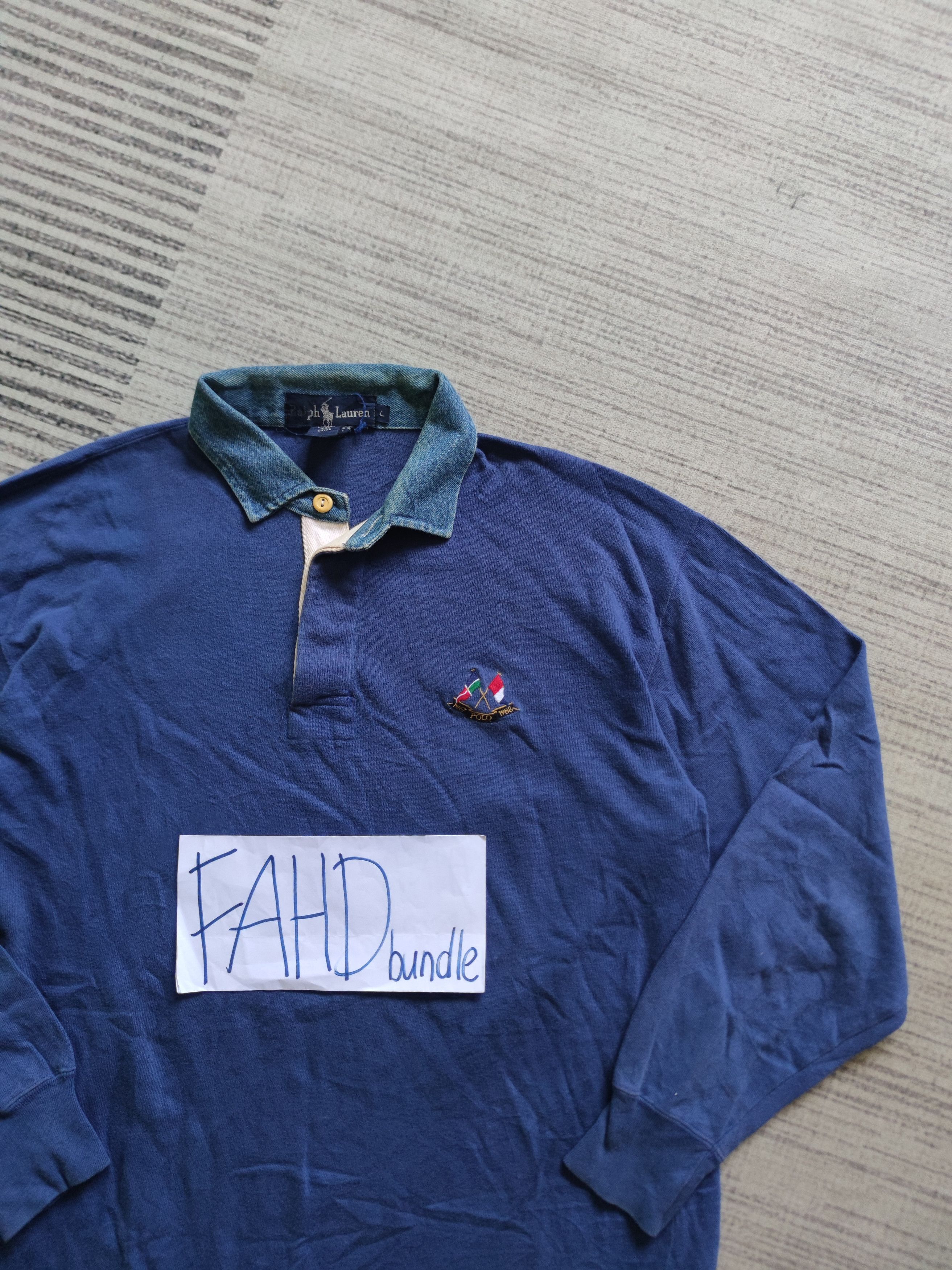 Ralph Lauren 1988 Ralph Lauren Cross Flag Denim Collar Polo Size US L / EU 52-54 / 3 - 7 Thumbnail