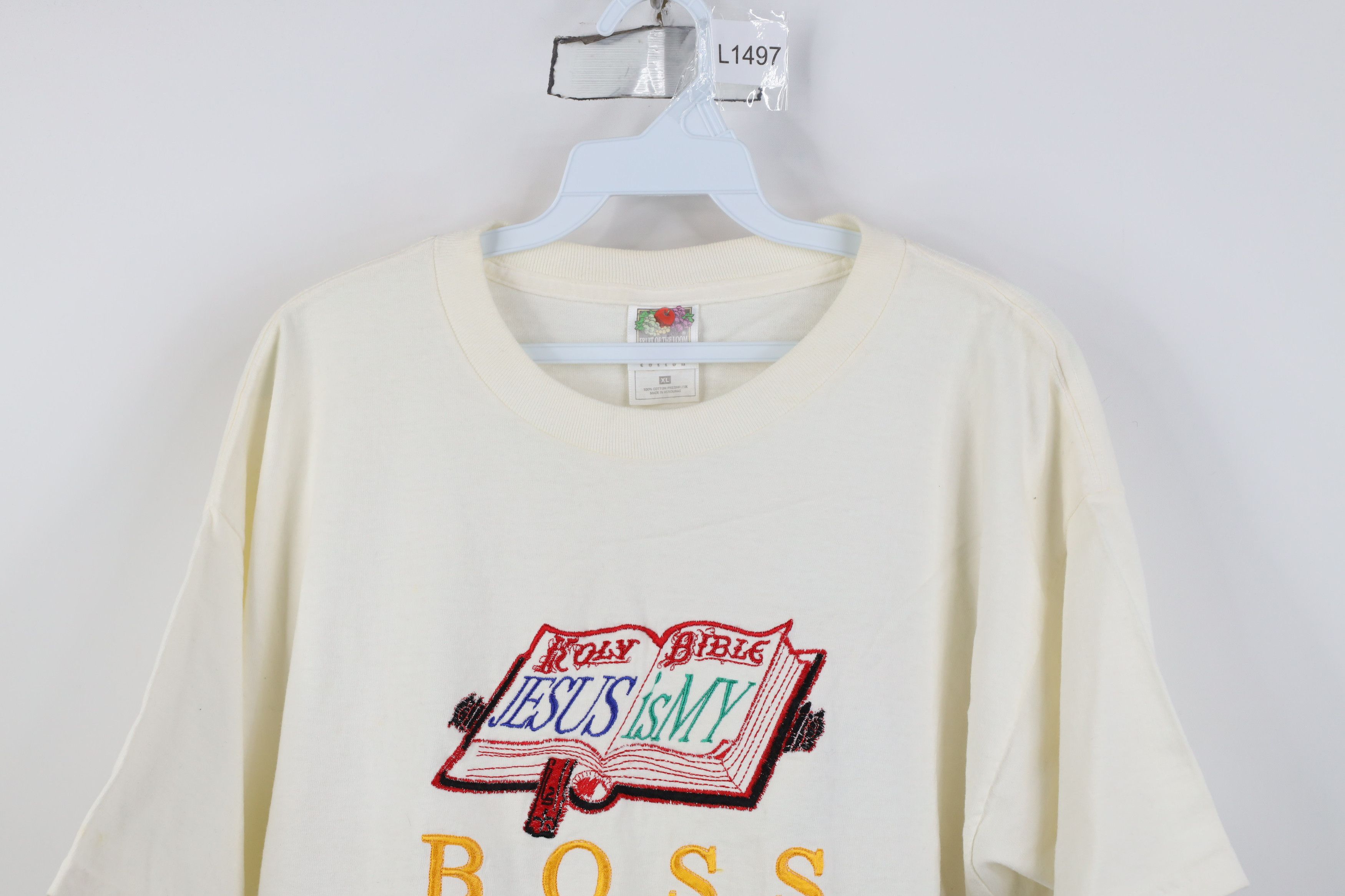 Vintage Vintage 90s Streetwear Jesus Is My Boss Holy Bible T-Shirt Size US XL / EU 56 / 4 - 2 Thumbnail