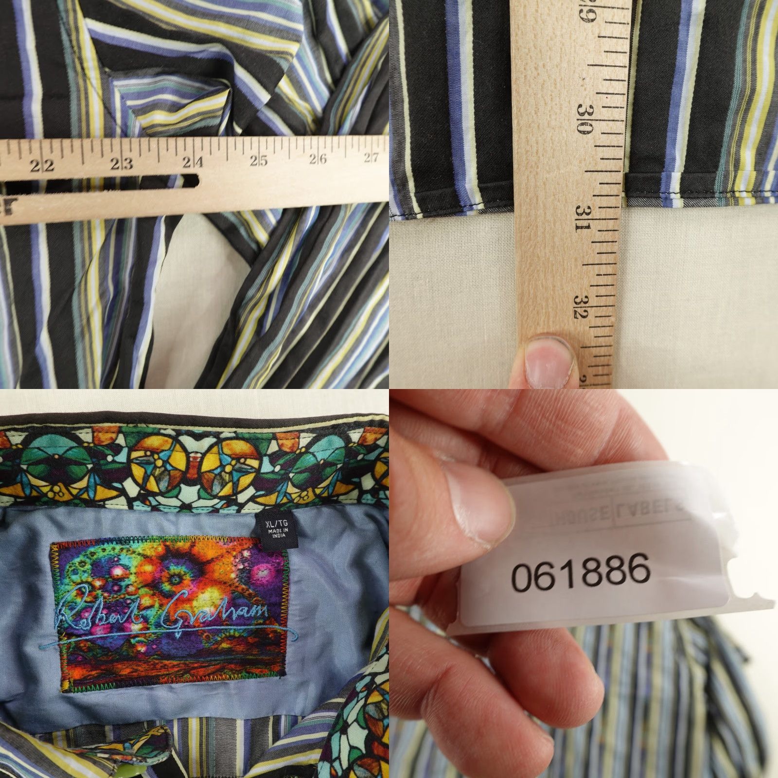 Robert Graham Robert Graham Shirt Mens XL Multicolor Striped Button-Up Long Sleeve Embroidered Size US XL / EU 56 / 4 - 8 Thumbnail