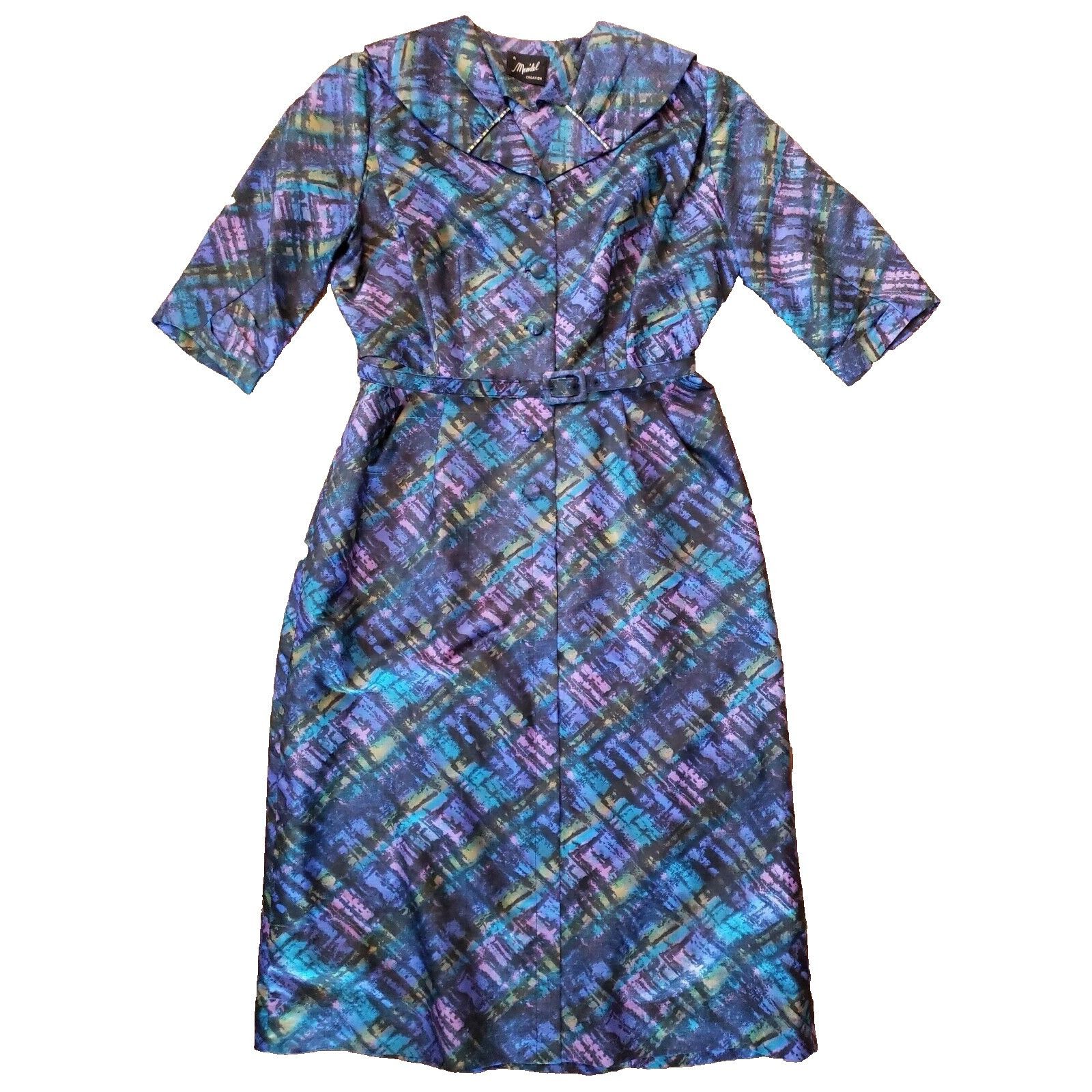 Other Vtg Career Dress Sz 16 Volump Belted Brutalist Peacock Blue Size M / US 6-8 / IT 42-44 - 5 Thumbnail