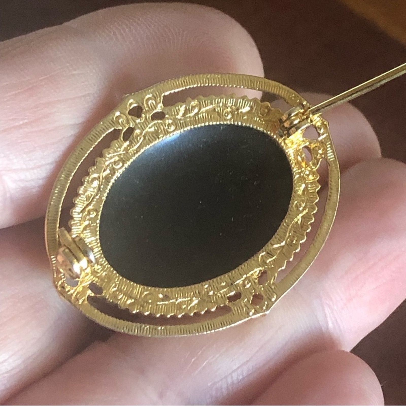 Vintage Vintage black agate porcelain rose brooch pin Size ONE SIZE - 3 Thumbnail