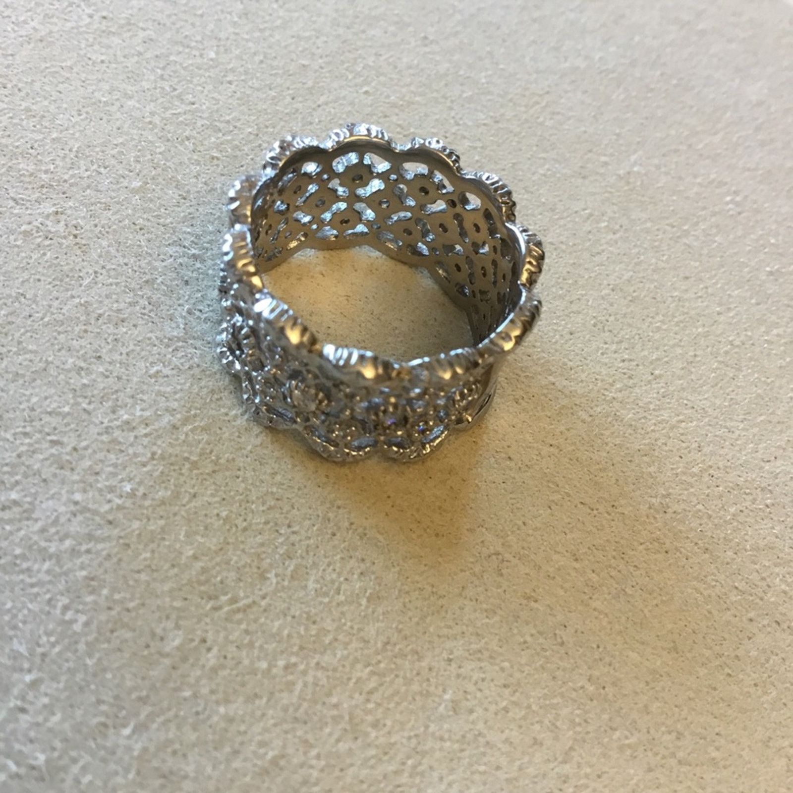 Other Sterling Silver Elegant Three-Row Crystal Ring Size ONE SIZE - 3 Thumbnail