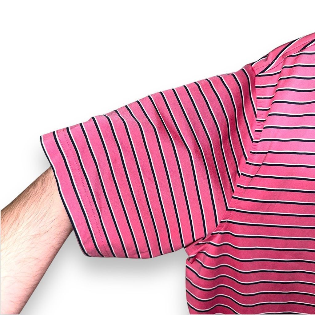 Alfred Dunhill Dunhill London Pink & Navy Stripe Performande Golf Polo Shirt XL Size US XL / EU 56 / 4 - 4 Thumbnail