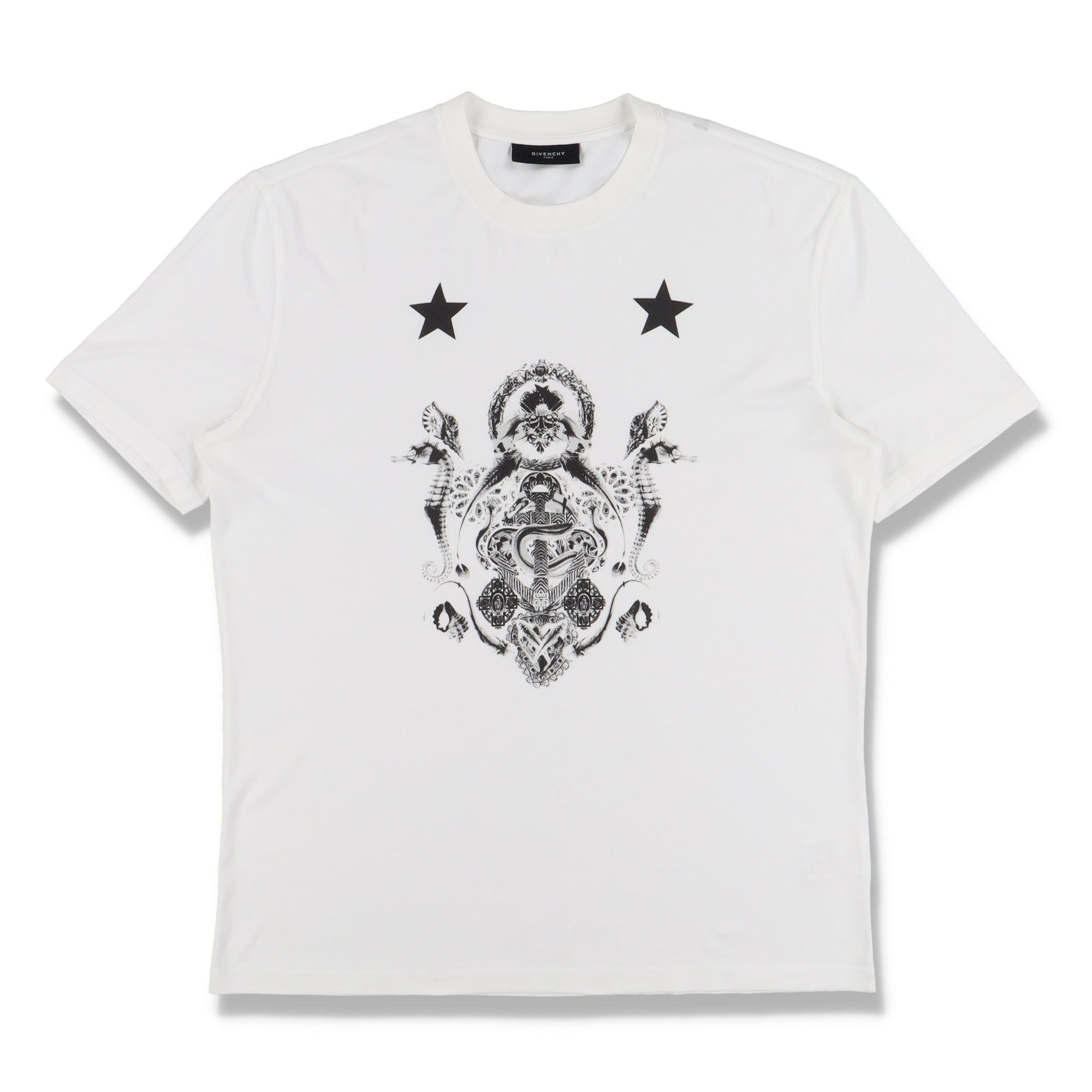 Image of Givenchy Fw09 White Seahorse Stars Print T-Shirt, Men's (Size 2XL)