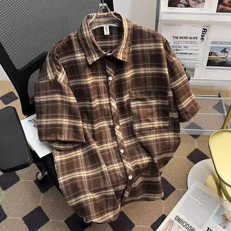 Vintage American Retro Brown Checkered Short-Sleeve Shirt Size US L / EU 52-54 / 3 - 1 Thumbnail