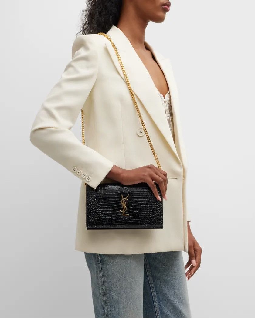Saint Laurent Paris Cassandra YSL Wallet on Chain in Croc Embossed Leather Size ONE SIZE - 5 Thumbnail