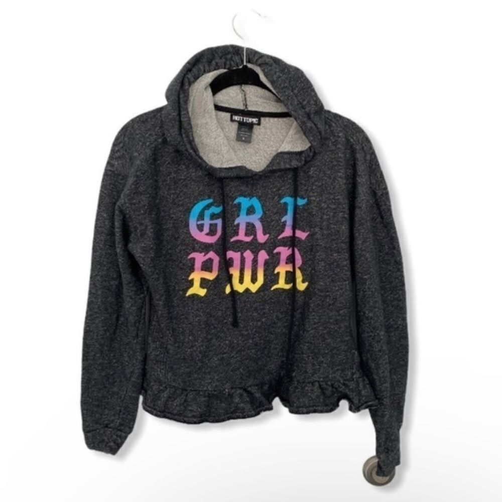 Other Hot Topic Women’s GRL PWR Cropped Hoodie Size S Gray Ruffle Size S / US 4 / IT 40 - 3 Thumbnail