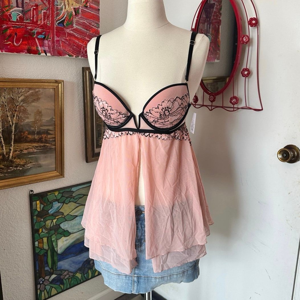 Other auden pink and black floral bralette tank top slip Size S / US 4 / IT 40 - 1 Thumbnail