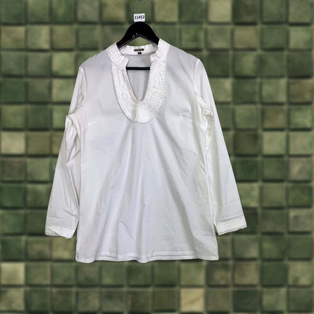 Vintage Adrienne Vittadini Ivory Stretch V-Neck Womens Large Tunic Top Size L / US 10 / IT 46 - 1 Thumbnail
