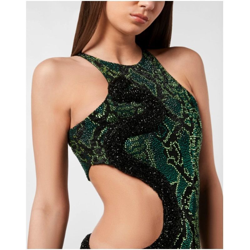 Philipp Plein Philipp Plein Women's Green Strass Snake Mini Dress Size XS Size XS / US 0-2 / IT 36-38 - 14 Thumbnail