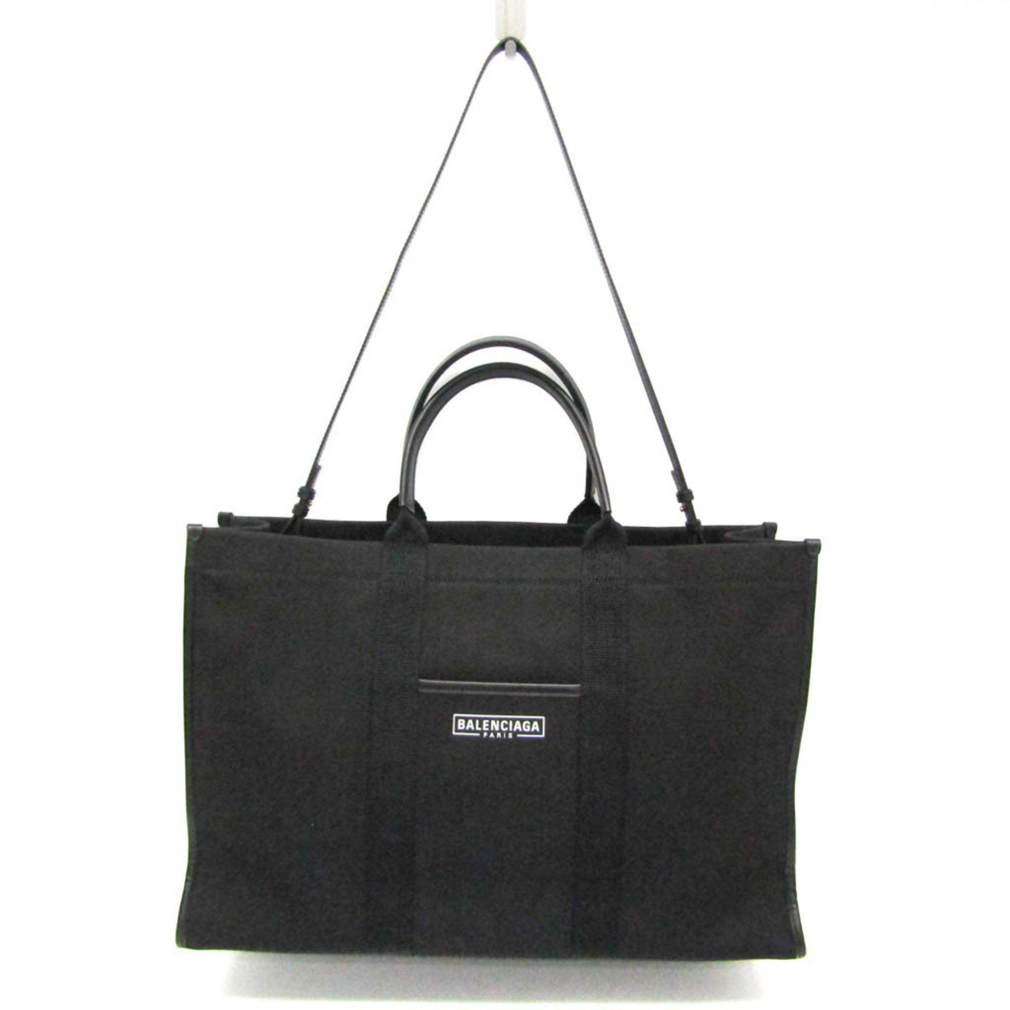 image of Balenciaga Hardware Tote L 671403 Women,men Leather,canvas Shoulder Bag,tote Bag Black, Women's