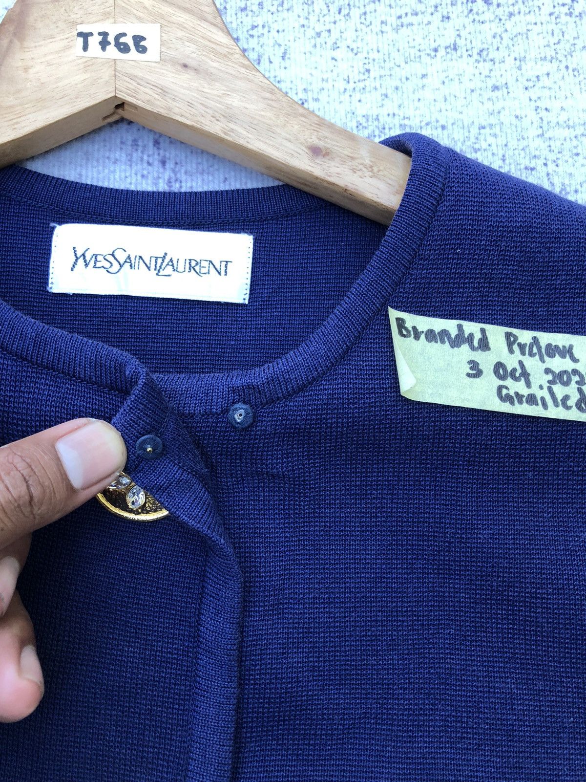 Designer × Vintage × Yves Saint Laurent 🔴YSL/Yves Saint Laurent Navy Blue Pattern Cardigan Size S / US 4 / IT 40 - 21 Thumbnail