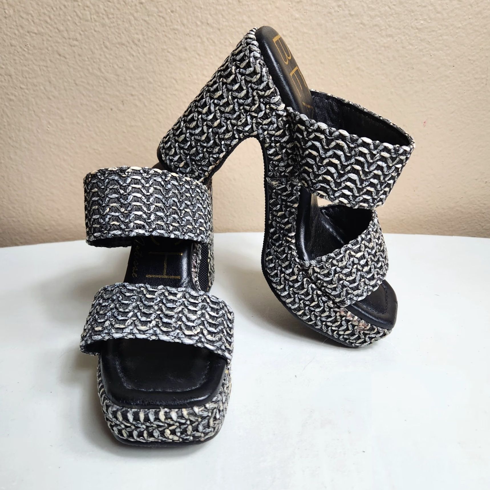 Matisse VINTAGE Beach by Matisse Womens |5| Black/Gray Gem Raffia Open Toe Slip-On Platform Heel Size US 5 / IT 35 - 2 Thumbnail