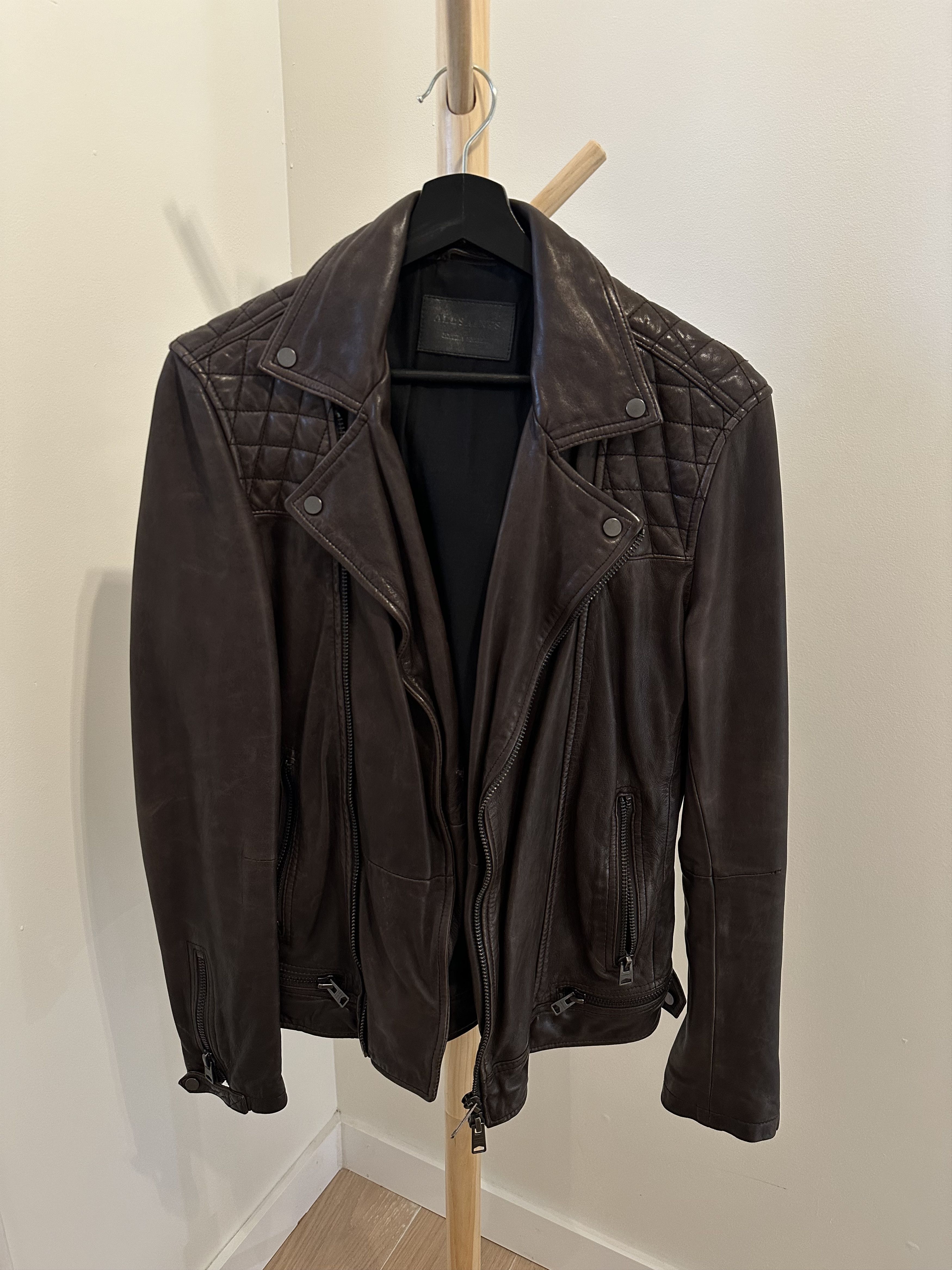 Image of Allsaints Brown Leather Conroy Biker Jacket, Men's (Size XS)