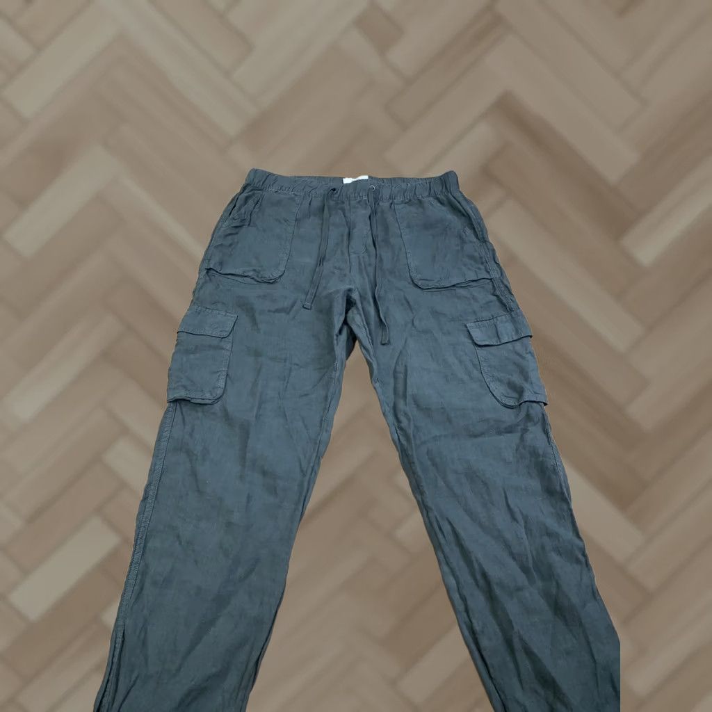 Nicole Miller Nicole Miller Linen Cargo Pants Joggers Women L Green Casual Drawstring 13201 Size 36" / US 14 / IT 50 - 1 Thumbnail