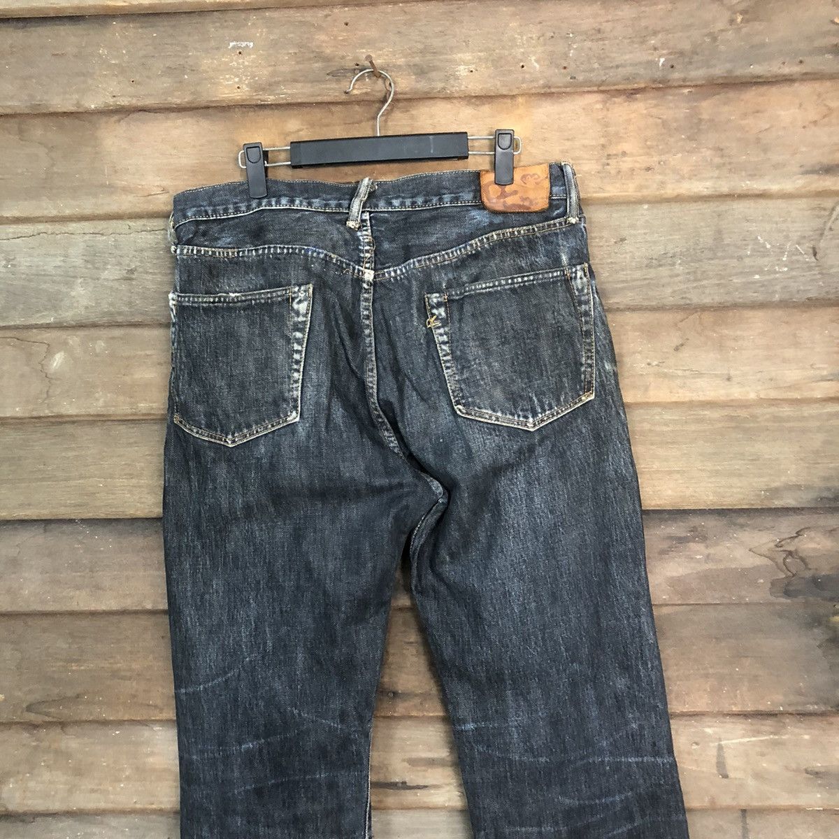 DL R 45rpm selvedge Black faded Distressed Denim Pants #7321