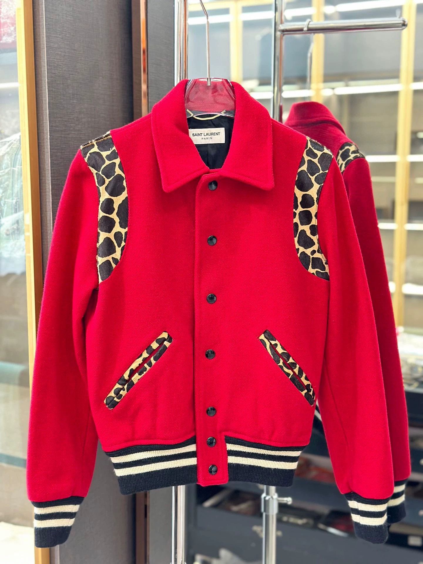 Saint Laurent Paris Saint Laurent Paris Red leopard print baseball jacket Size US XS / EU 42 / 0 - 1 Thumbnail