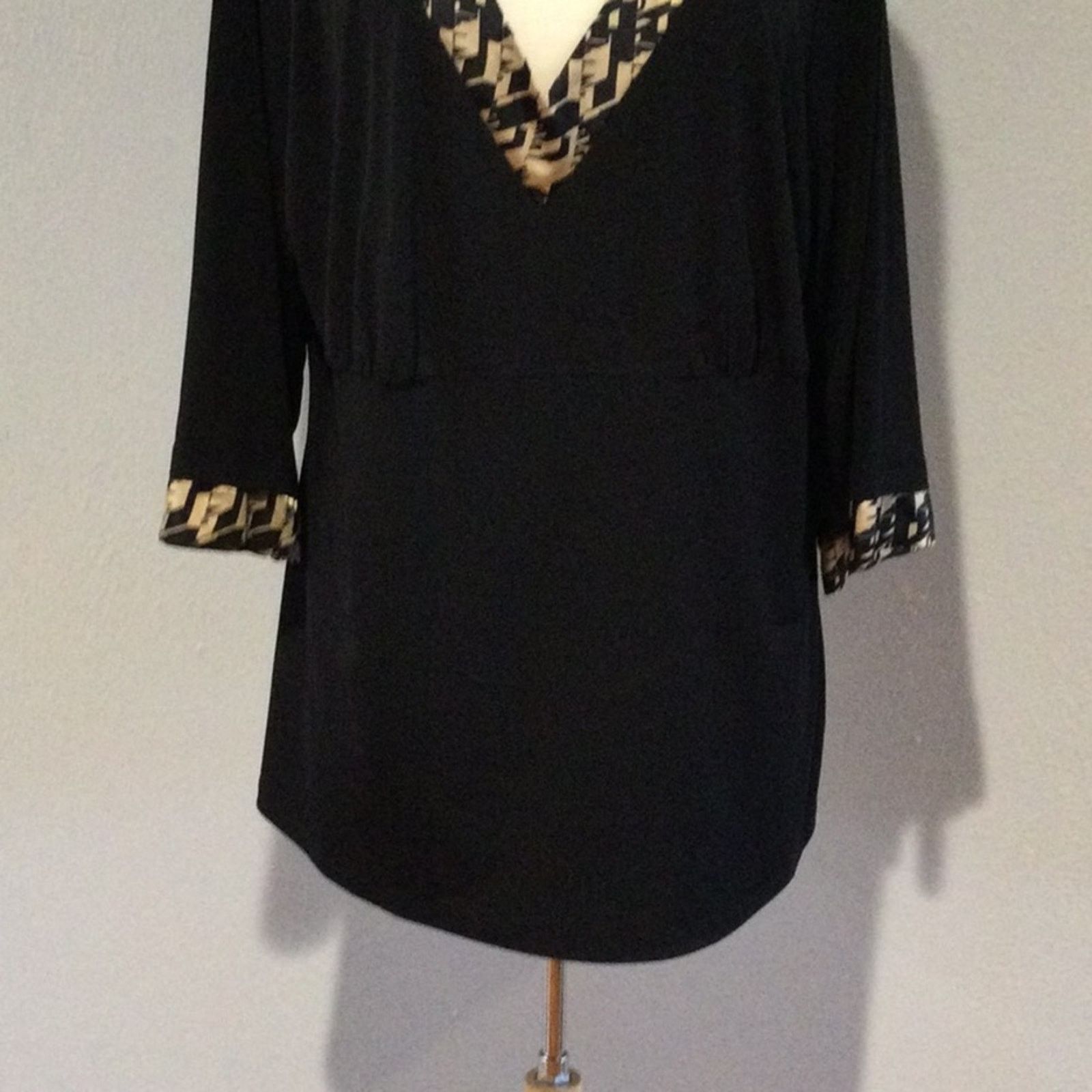 Other I.N. Studio Woman Black & Tan V-neck Pullover Blouse Size 1X Size XL / US 12-14 / IT 48-50 - 3 Thumbnail