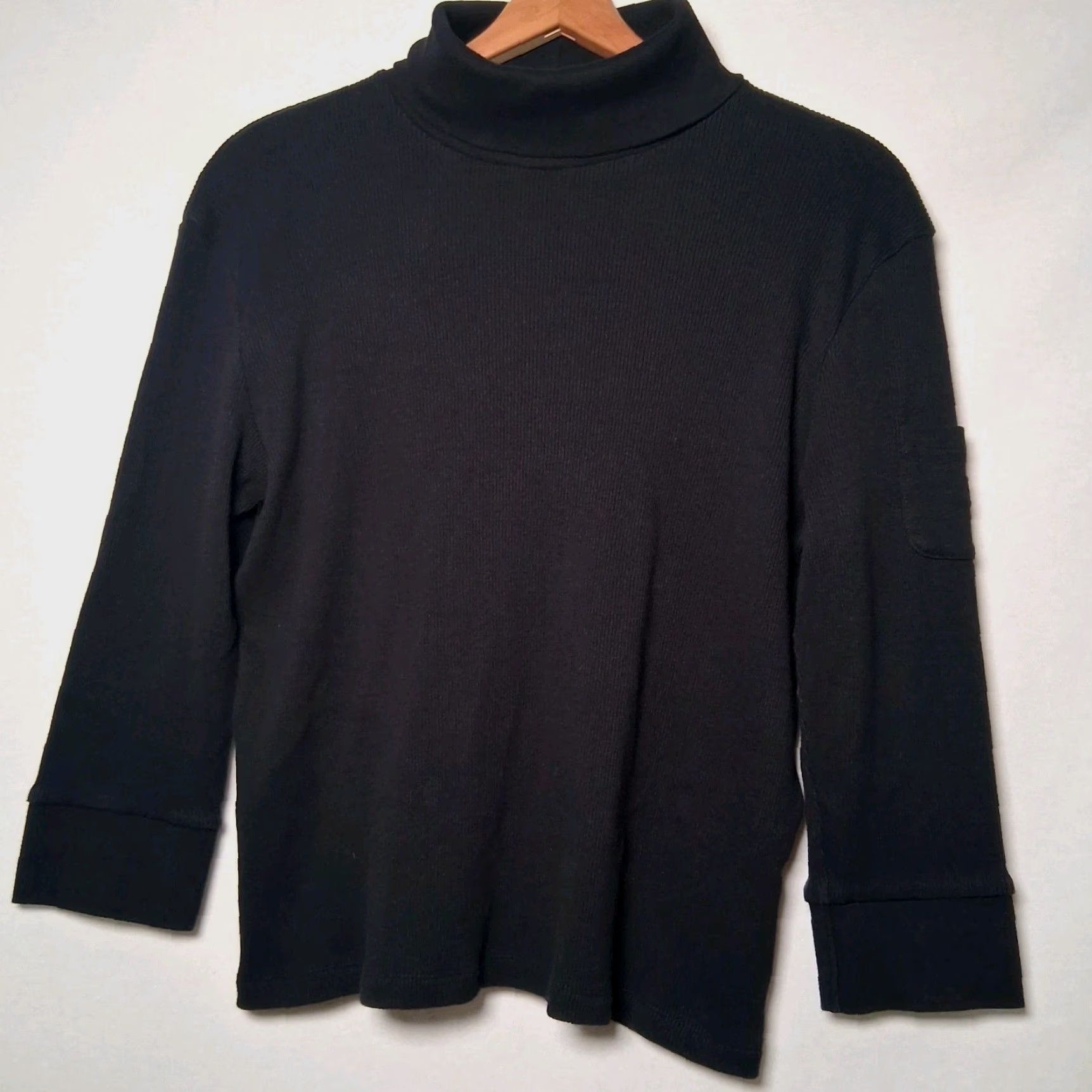 Ralph Lauren VINTAGE Lauren Ralph Lauren Turtleneck Women L Black Ribbed Knit Pocket 3/4 Sleeves Size L / US 10 / IT 46 - 2 Thumbnail