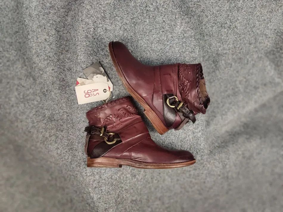 Airstep Design Zip Ankle Boots Shoes Burgundy leather